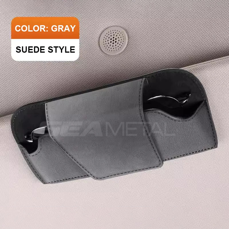 Car Sun Visor Glasses Holder Premium Leather Sunglasses Case Clip Organizer Auto Eyeglasses Storage Box Garage Hand Tools