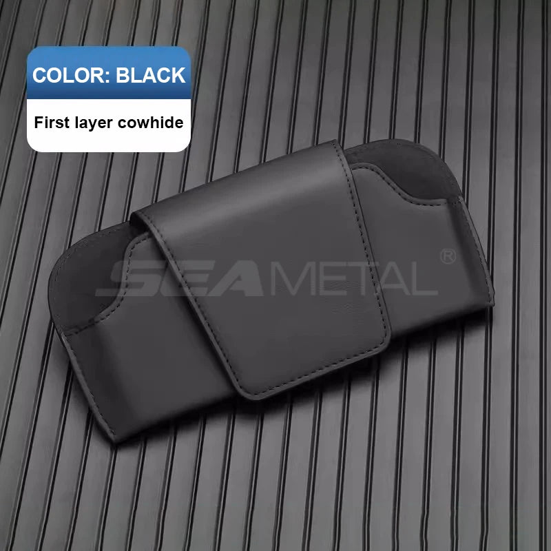 Car Sun Visor Glasses Holder Premium Leather Sunglasses Case Clip Organizer Auto Eyeglasses Storage Box Garage Hand Tools
