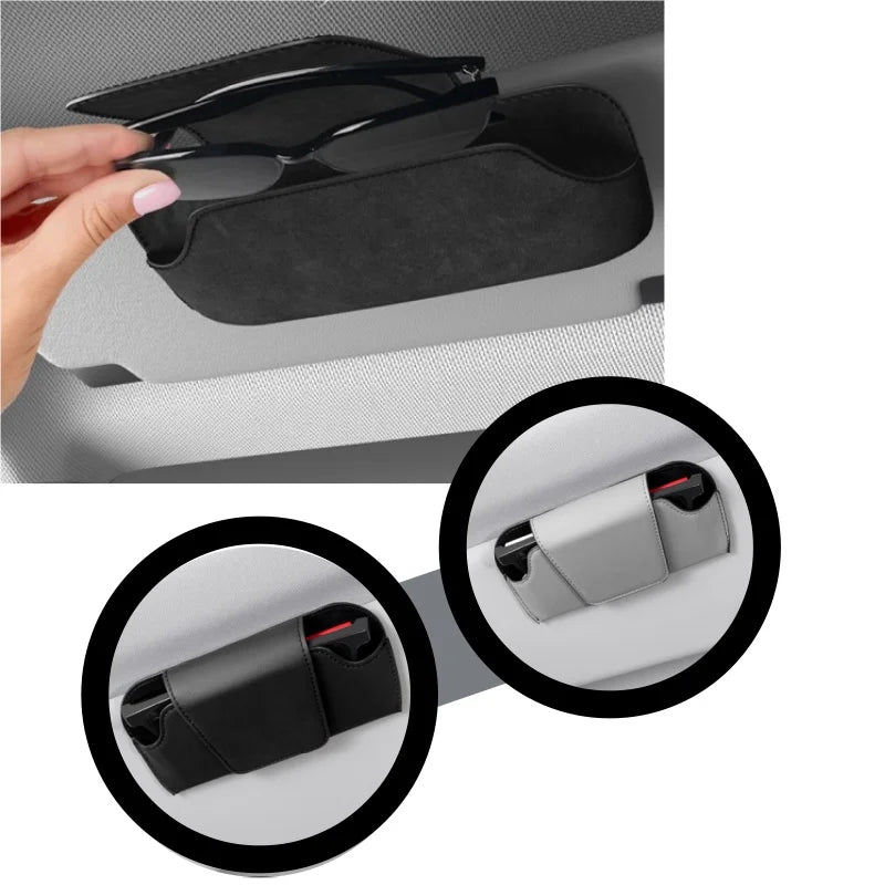 Car Sun Visor Glasses Holder Premium Leather Sunglasses Case Clip Organizer Auto Eyeglasses Storage Box Garage Hand Tools