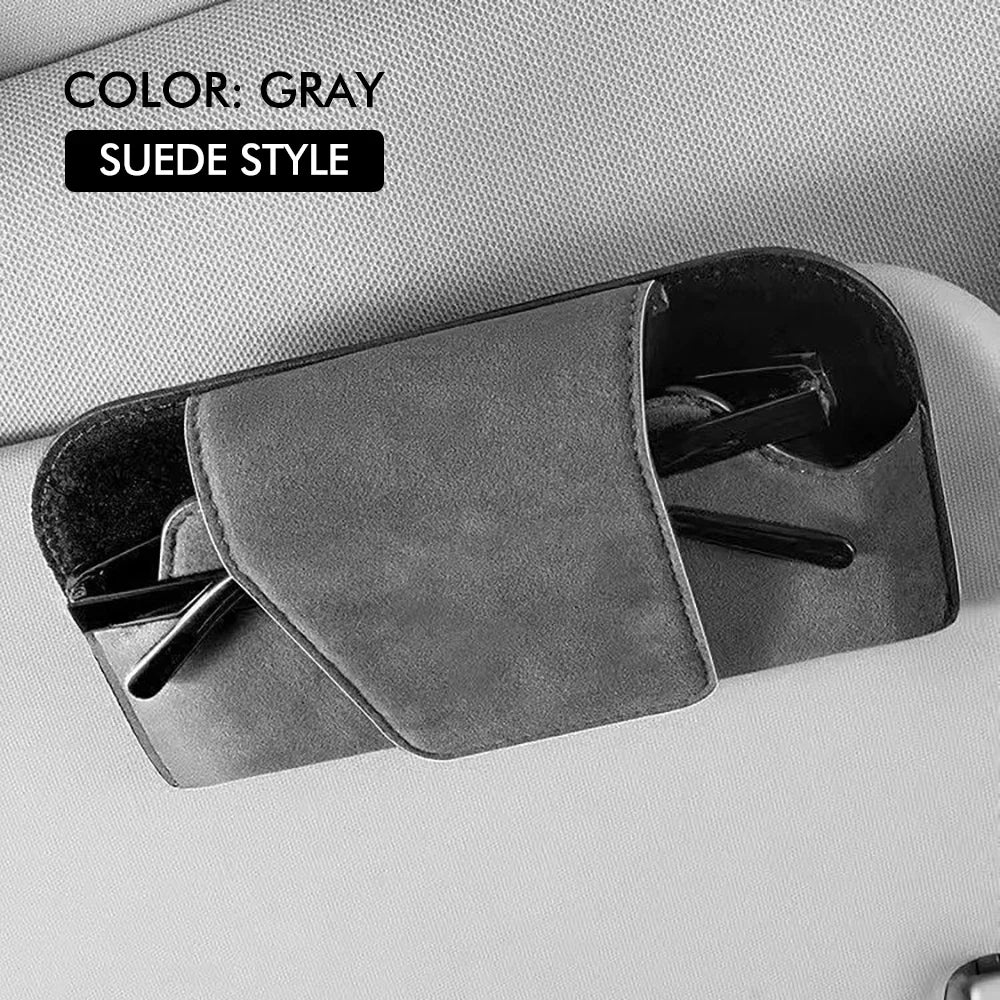 Car Sun Visor Glasses Holder Premium Leather Sunglasses Case Clip Organizer Auto Eyeglasses Storage Box Garage Hand Tools